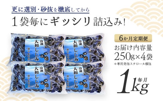 【 6ヵ月定期便 】砂抜き済みで手間いらず！冷凍・小川原湖産大和しじみ1kg（250g×4袋）　【02408-0090】