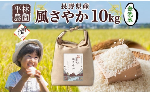 無地熨斗 令和6年産 風さやか 無洗米 10kg×1袋 長野県産 米 白米 精米 お米 ごはん ライス 甘み 産直 信州 人気 ギフト 時短 平林農園 熨斗 のし 名入れ不可 送料無料 長野県 大町市