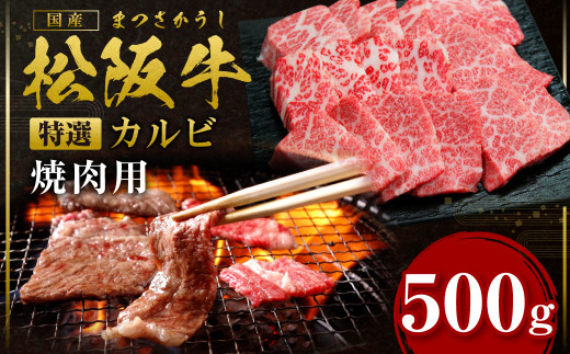 松阪牛 特選カルビ 焼肉用 500g 国産牛 和牛 ブランド牛 JGAP家畜・畜産物 農場HACCP認証農場 牛肉 肉 高級 人気 おすすめ 神戸牛 近江牛 に並ぶ 日本三大和牛 松阪 松坂牛 松坂 三角バラ 肩バラ バラ 霜降り サシ 赤身 焼肉 BBQ キャンプ 三重県 多気町 SS-24