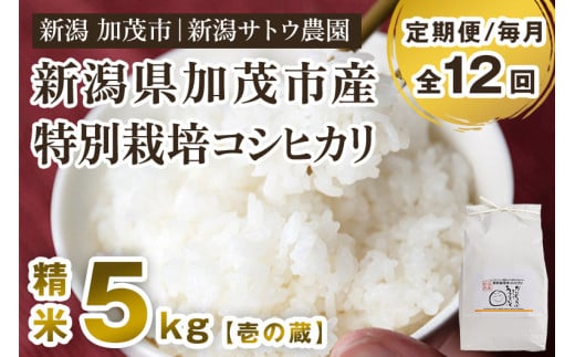 【令和6年産新米先行予約】【定期便12ヶ月毎月お届け】化学肥料未使用の従来コシヒカリ【壱の蔵5kg】特別栽培 有機肥料で育った厳選米 加茂市 新潟サトウ農園