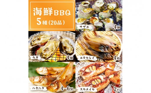 【先行予約】大満足！京丹後・海鮮BBQ　Aセット　5種20品（3～4人前）（2025年5月上旬～発送）　魚介類 さざえ 蠑螺 カキ かき いか バーベキュー ばーべきゅー きゃんぷ アウトドア あうとどあ 個包装 冷凍 送料無料　YK00143