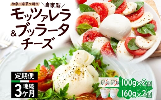  3ヶ月定期便 自家製 チーズ 詰め合わせ モッツァレラチーズ 100g  ブッラータチーズ180g 各2個 出来立て 神奈川県産 幻のチーズ  モッツァレラ ブッラータ 手作り Osteria e Bottega S 神奈川県 湘南 茅ケ崎 フレッシュチーズ  おつまみ ピザ