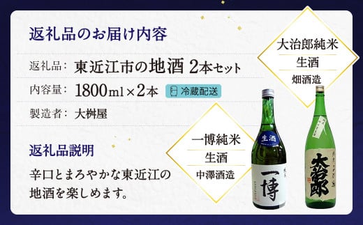 B25 東近江市の地酒 1800㎖　2本セット　大治郎純米、一博純米　大桝屋