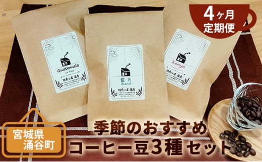 【4ヶ月定期便】季節のおすすめコーヒー豆3種セット◇ ｜ 定期便・ 飲料類 スペシャルティ 自家焙煎 季節 おすすめ 風景 香り ブレンド ストレート コーヒーバッグ