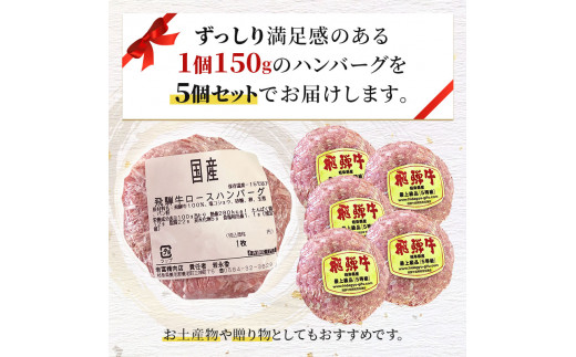 飛騨牛 ハンバーグ ロースバーグ 150g×5枚 計750g  飛騨牛100% 和牛 牛肉 ブランド牛 おかず 惣菜 焼くだけ 簡単調理 BBQ バーベキュー キャンプ アウトドア  炭火