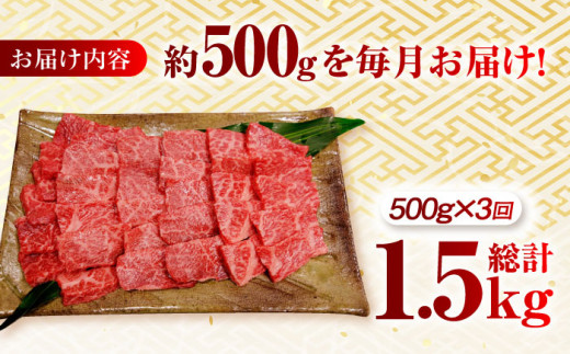 【月1回約500g×3回定期便】長崎和牛 ロース 焼肉用 計1.5kg 長崎県/長崎県農協直販 [42ZZAA164]  肉 牛 和牛 ロース 焼肉 焼き肉 西海市 長崎 九州 定期便