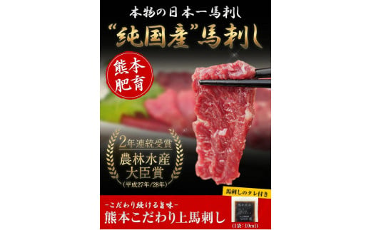 馬刺し 上赤身 ブロック 国産 熊本肥育 冷凍 生食用 たれ付き(10ml×9袋) 100g×9セット 肉 期間限定 絶品 牛肉よりヘルシー 馬肉 予約 平成27年28年 農林水産大臣賞受賞 熊本県氷川町《1月中旬-3月末頃出荷》