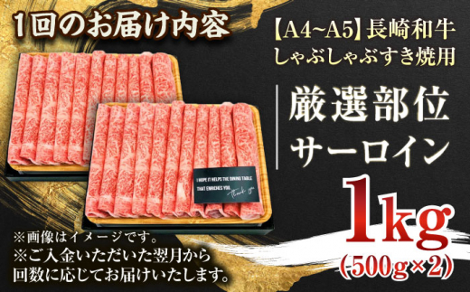 【全6回定期便】【厳選部位】【A4～A5】長崎和牛サーロインしゃぶしゃぶすき焼き用　1kg（500g×2p）【株式会社 MEAT PLUS】 [QBS088]