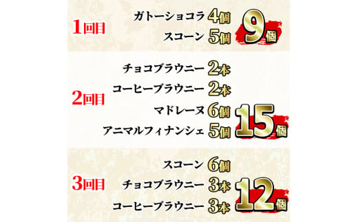 【31887】＜定期便・全3回(連続)＞焼き菓子詰め合わせ(ガトーショコラ、スコーン、ブラウニー、マドレーヌ、フィナンシェ)お菓子 スイーツ 洋菓子 焼き菓子 個包装 小分け おやつ かわいい【Felice Regalo】