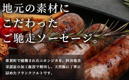 【阿波地美栄】徳島県産 鹿ソーセージフランクフルト 1袋（225g）[徳島 那賀 ジビエ じびえ 阿波地美栄 地美栄 鹿 鹿肉 おかず フランクフルト ソーセージ ウインナー ウィンナー BBQ バーベキュー お試し 国産 ヘルシー]【NH-34】