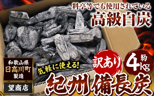 紀州備長炭 訳あり 約4kg 望商店 《30日以内に出荷予定(土日祝除く)》 和歌山県 日高川町 備長炭 紀州備長炭 炭 約4kg 高級白炭 BBQ 焼肉 炭火焼き キャンプ レジャー 囲炉裏 国産 備長炭 川遊び ロッジ 行楽 安全 安心 火起こし 大活躍
