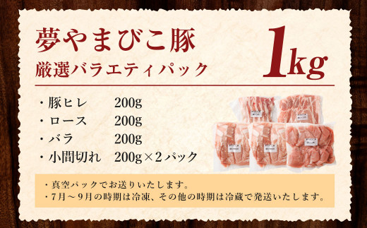 幸田町産「夢やまびこ豚」厳選バラエティパック 4種類 1kg (ロース・バラ・ヒレ・小間切れ) 