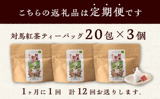 【全12回定期便】対馬紅茶 ティーバッグ 20包入×3袋《対馬市》【つしま大石農園】 対馬 紅茶 お茶 ティー べにふうき茶葉 フルーティー [WBE009]