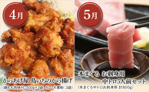 【6ヶ月定期便】つくみグルメCコース【2月から計6回】おおいた和牛焼肉セット、まぐろカマとカマのスライス、鳥いちのから揚げ、本まぐろ中トロ、ひゅうが丼、活サザエ 大分県産 津久見市