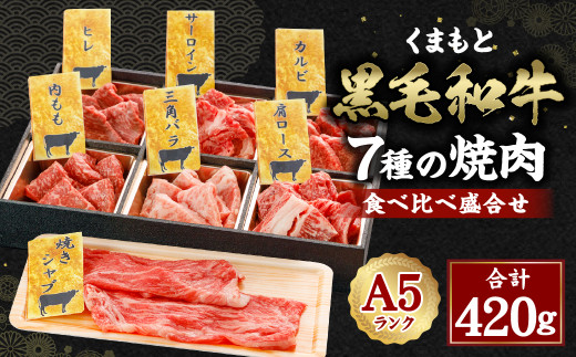 A5ランク くまもと 黒毛和牛 7種の焼肉 食べ比べ 盛合せ 計420g G-101