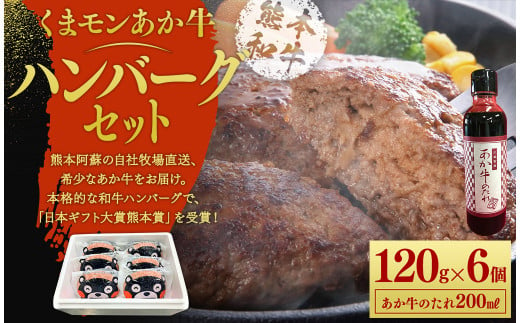 くまモン あか牛 ハンバーグ セット (あか牛ハンバーグ120g×6個、あか牛のたれ200ml付き)