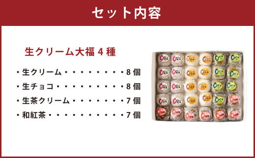 生クリーム 大福 30個入り （4種詰め合わせ） 生チョコ 生茶 生クリーム 和紅茶