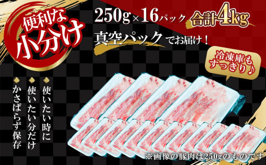 【農場直送】真空パック　北海道産　北島ワインポーク　しゃぶしゃぶ用モモ 4kg 【小分け】　