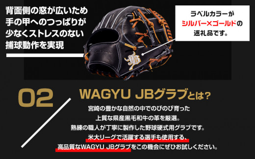 宮崎県産牛革使用 WAGYU JB 硬式用 グラブ 内野手用 JB-004S(ブラック/右投げ用)_M147-019_01