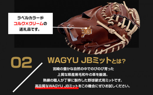 宮崎県産牛革使用 WAGYU JB 硬式用 ミット 捕手用 JB-002F(ブラウン/右投げ用)_M147-052