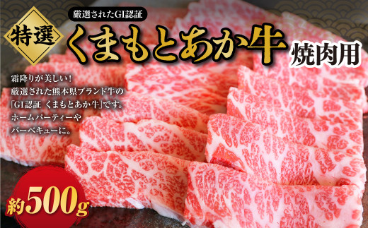 G21Q 厳選されたGI認証 くまもとあか牛 特選 焼肉用 約500g 肉 牛肉 あか牛 赤牛 赤身 ブランド牛 焼き肉 焼肉