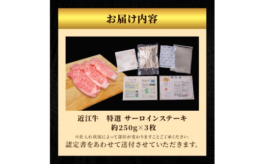 近江牛特選サーロインステーキ約250g×3枚【納期 最長３カ月】 牛肉 黒毛和牛 サーロイン ステーキ 肉 お肉 牛 和牛 納期 最長3カ月 冷蔵