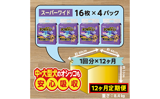 446【12ヶ月連続お届け】定期便 12回 消臭シート ダブルストップ スーパーワイド 16枚×4袋 クリーンワン ペットシーツ 犬用 消臭 抗菌 炭シート ペットシート