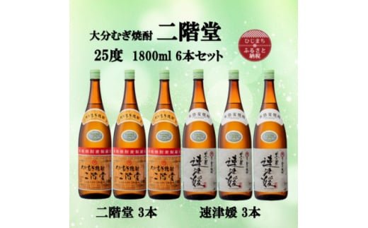 大分むぎ焼酎　二階堂3本と速津媛3本25度(1800ml)6本セット【1494503】