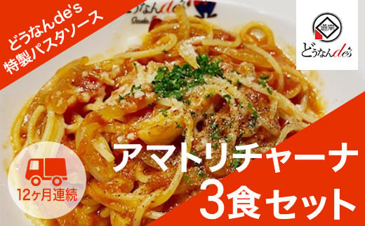 【12カ月連続】どうなんde's特製 パスタソース（アマトリチャーナ）3食セット KNE044