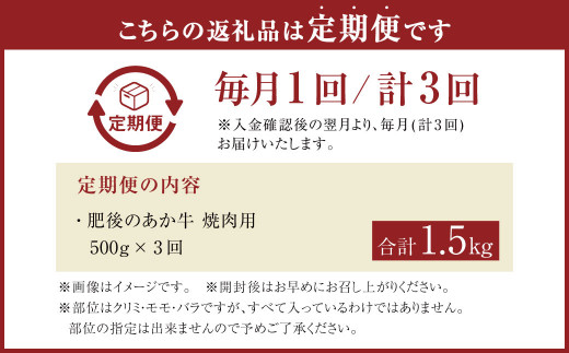 【3ヶ月定期便】肥後のあか牛 焼肉用 500g