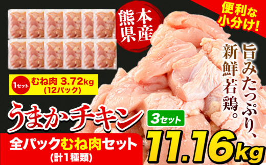 うまかチキン 全パックむね肉セット(計1種類) 合計11.16kg 3.72kg×3セット《1-5営業日以内に出荷予定(土日祝除く)》ふるさと納税 肉 とり とり肉 とりむね 小分けバック 鳥 冷凍 定期 大容量 数量限定 簡易包装