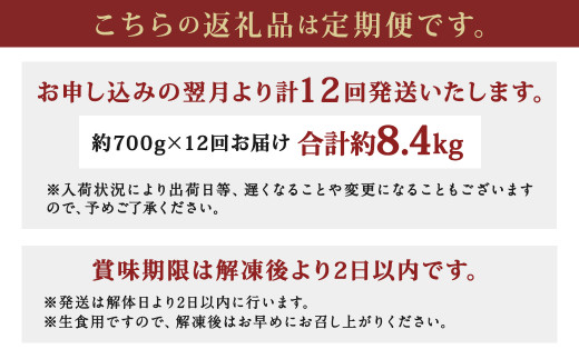 【12ヶ月定期便】長崎県産 本マグロ「中トロ」約700g