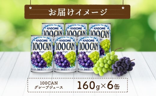 カゴメ 100CAN 160g × 6缶 濃縮還元 グレープジュース 100％ ジュース 砂糖不使用 フルーツジュース かごめ 果汁 果肉 グレープ ぶどう 葡萄 ブドウ フルーツ 飲料 ドリンク 缶 果物 お取り寄せ ギフト 差し入れ 缶ジュース KAGOME 送料無料 那須塩原市 ns038-009