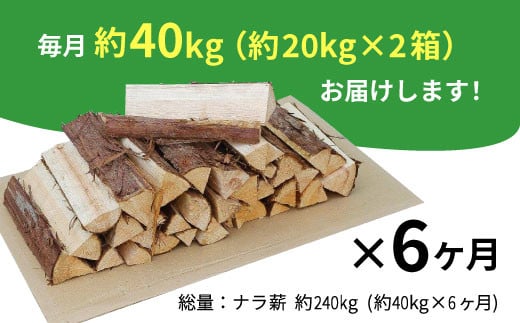 【2月発送開始】 定期便 全6回 なら薪 中～大割 約40kg ( 約20kg×2箱 ) 計240kg 6回 6ヶ月 中割 大割 薪ストーブ アウトドア キャンプ 焚火 暖炉 楢 ナラ 薪 まき 雑貨 日用品 定期便 定期 選べる 発送月 毎月届く 森林 木 木材 東白川村 108000円