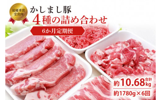 令和５年度 東京食肉市場豚枝肉共励会 最優秀賞受賞肉 【定期便】6ヵ月定期便 かしまし豚 4種の詰め合わせ×6回 【ブランド豚 部位 セット 大容量 茨城県 鹿嶋市】(KM-15)