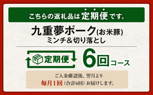 【6回定期便】 大分県産 ブランド豚 九重夢 ポーク ミンチ ・ 切り落とし 3kg セット × 6回