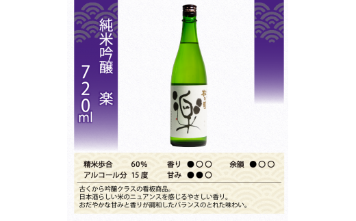 定期便 日本酒 松の司 純米吟醸 「楽」 3本 ( 1本 × 3回 ) 720ml  父の日 金賞 受賞酒造【 お酒 日本酒 酒 松瀬酒造 人気日本酒 おすすめ日本酒 定番 御贈答 銘酒 贈答品 滋賀県 竜王町 ふるさと納税 父の日 】