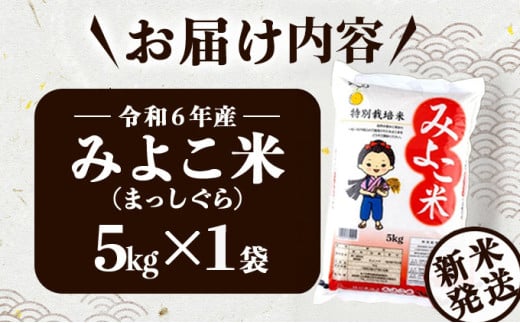 【令和6年産】みよこ米（まっしぐら）5kg（5kg×1袋）【特別栽培米 ご飯 ごはん 新米 米 こめ お米 弁当 白米 精米 国産米 銘柄米 県産米 ブランド米 おにぎり 国産 青森県 七戸町】【02402-0350】