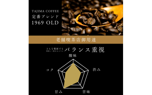 コーヒー 粉 中挽き / 1969OLD コーヒー粉 1kg (500g×2個) 自家焙煎 珈琲 豆 コーヒー 珈琲 老舗 喫茶店の味 人気 定番ブレンド ほろ苦さとコク コーヒー初心者 バランス重視 果実味 但馬東洋珈琲【tc-1969old-1000】【TAJIMA COFFEE 】