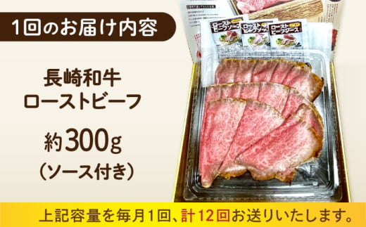 【12回定期便】 長崎和牛 ローストビーフ スライス 300g 長与町/ワタナベ商店 [ECT008]