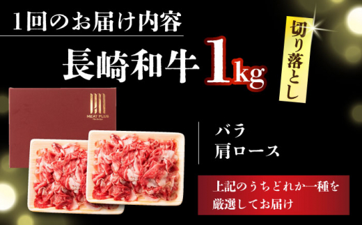 【全2回定期便】【訳あり】【A4～A5】長崎和牛焼肉切り落とし(肩ロース・バラ）　1kg（500g×2p）【株式会社 MEAT PLUS】 [DBS045]