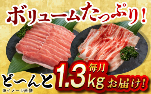 【月1回約1.3kg×6回定期便】大西海SPF豚 背ロース＆バラ（しゃぶしゃぶ用）計7.8kg 長崎県/長崎県農協直販 [42ZZAA110] 肉 豚 ぶた ブタ ロース バラ 豚バラ しゃぶしゃぶ 食べ比べ 西海市 長崎 九州 定期便