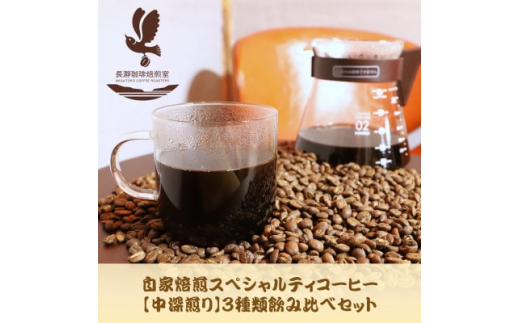 自家焙煎スペシャルティコーヒー(豆)＜中深煎り＞3種飲み比べセット　100g×3袋【1407716】