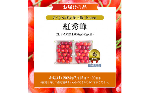 農園厳選 さくらんぼ 紅秀峰 2Lサイズ 以上600g（品質： ギフト 向け）