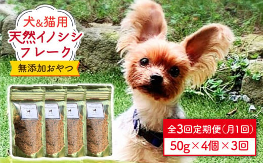 シニア犬＆幼犬＆猫用の無添加おやつ☆ふわふわ天然いのししフレーク3回定期便【わんこin食堂】 [FCG049]