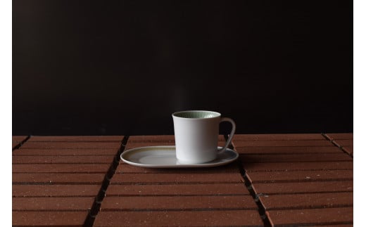 1616/ PC Mug Green & Oval Plate 200 セット 有田焼 器 食器 オーバルプレート 皿 白 ホワイト マグカップ A25-315