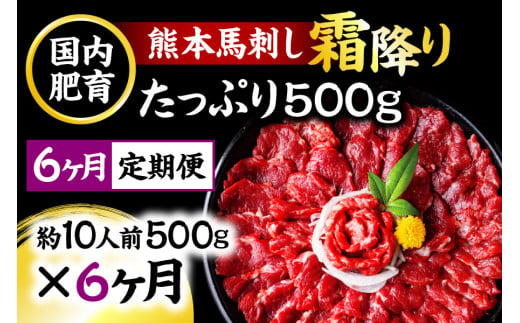 【6ヶ月定期便】熊本馬刺し 霜降りたっぷり500g 50g×10パック 専用醤油付き