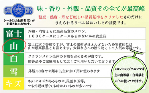 クラウンメロン【上（山等級）】中玉（1.3kg前後）1玉入り 定期便6ヶ月 人気 厳選 ギフト 贈り物 デザート グルメ 果物 袋井市