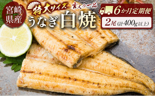 ［玄人の一品］うなぎ白焼き 2尾×6ヶ月定期便（200～250g程度/1尾あたり）宮崎県産鰻 蒲焼タレ付【F133】