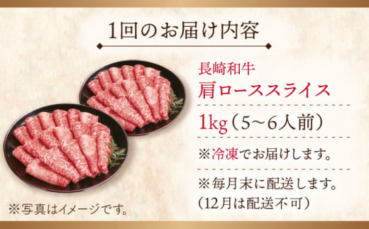 【全12回定期便】長崎和牛 肩ローススライス 総計12.0kg （約1.0kg/回）【ながさき西海農業協同組合】 [QAK041] 牛肉 霜降り ロース しゃぶしゃぶ すき焼き 71万円 710000円